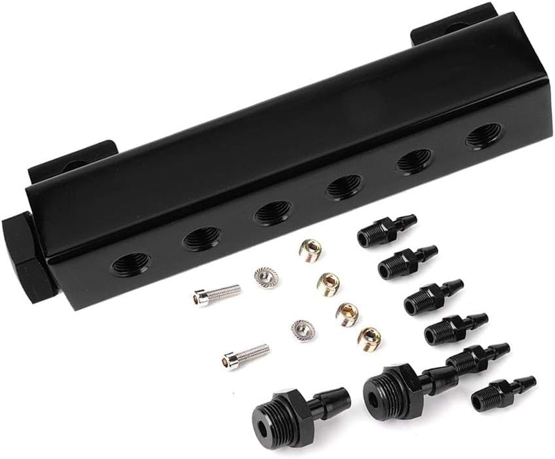 Qiilu Vakuumblock-Einlass, 6-Port-Vakuumblock-Ansaugkrümmer-Kit Kraftstoff-Wastegate-Turbo-Boost 1/8