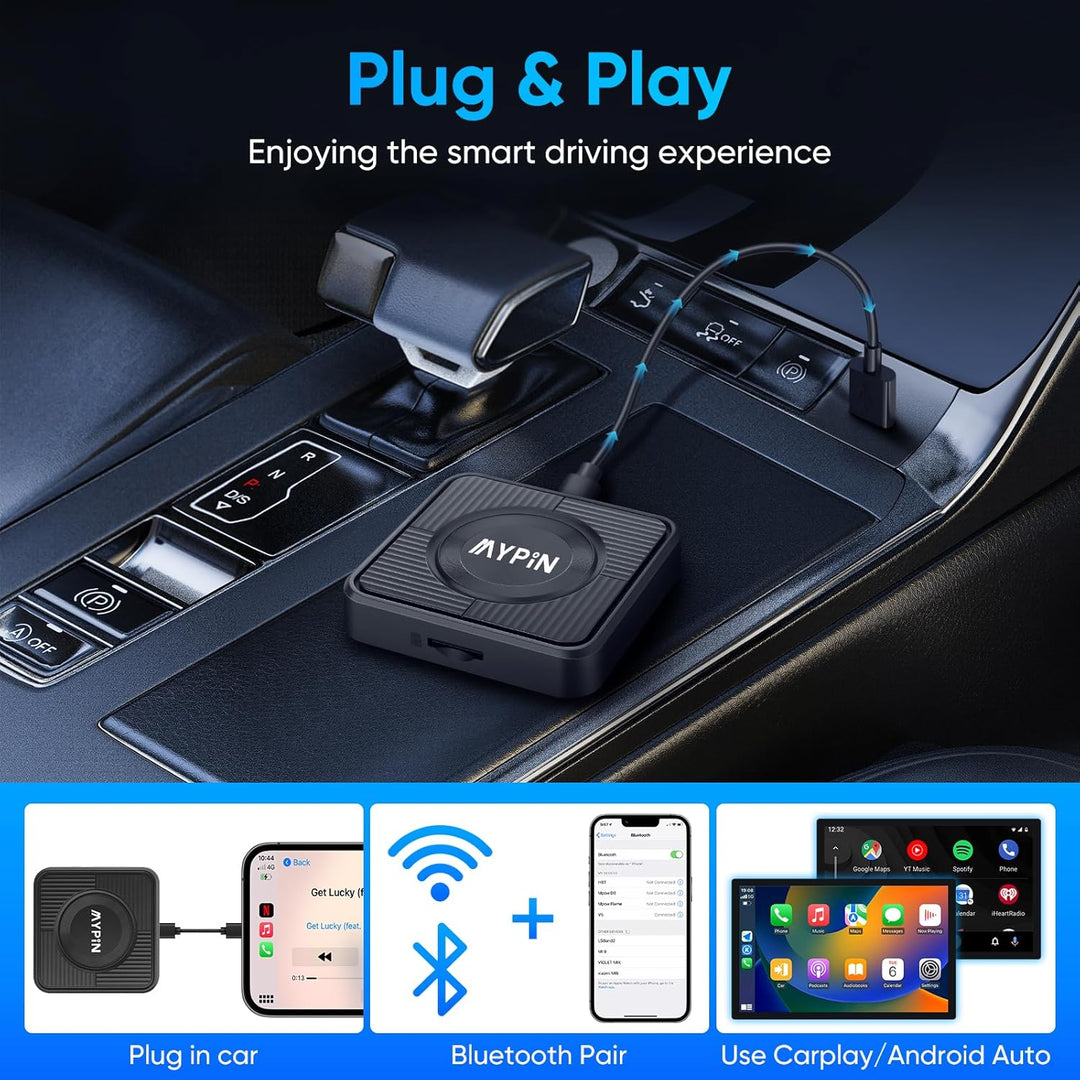 MYPIN Wireless CarPlay Adapter, 3-IN-1 CarPlay/Android Auto/Video Adapter, Plug & Play, Eingebauter