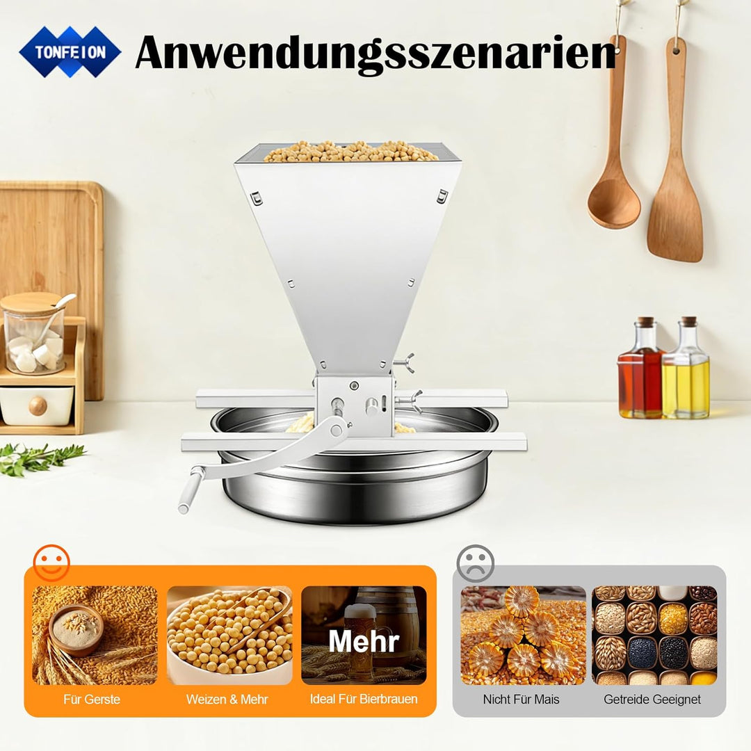 Manuelle Getreidebrecher 4L, Getreidemühle Verstellbare, Edelstahl Malzmühle Schrotmühle, Mais Schro