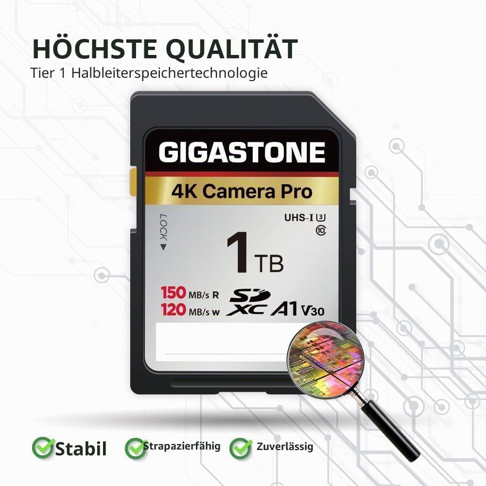 GIGASTONE 1 TB SD-Karte mit USB-Typ-C-Kartenleser, V30, SDXC-Speicherkarte, High-Speed, 4K, Ultra-HD