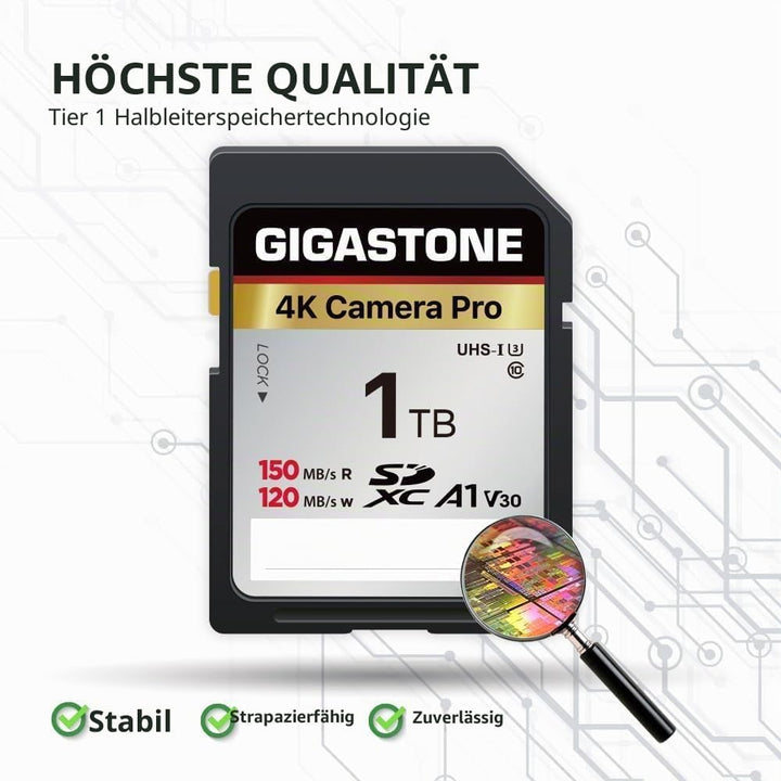 GIGASTONE 1 TB SD-Karte mit USB-Typ-C-Kartenleser, V30, SDXC-Speicherkarte, High-Speed, 4K, Ultra-HD