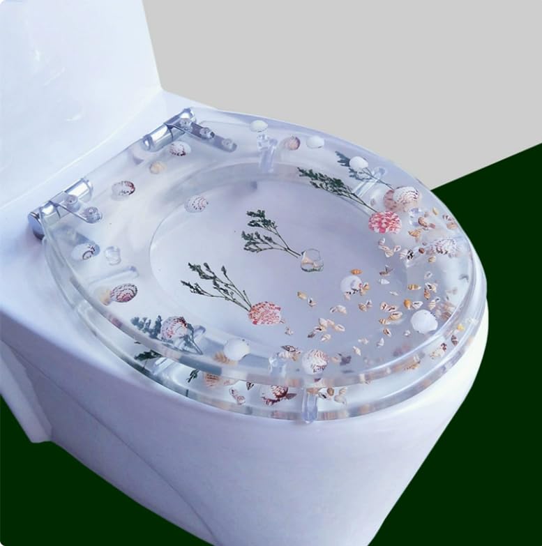 Gresonic WC-Sitz aus transparentem Kunstharz,hygienisch und bequem, verstellbare Metallscharniere,Ec