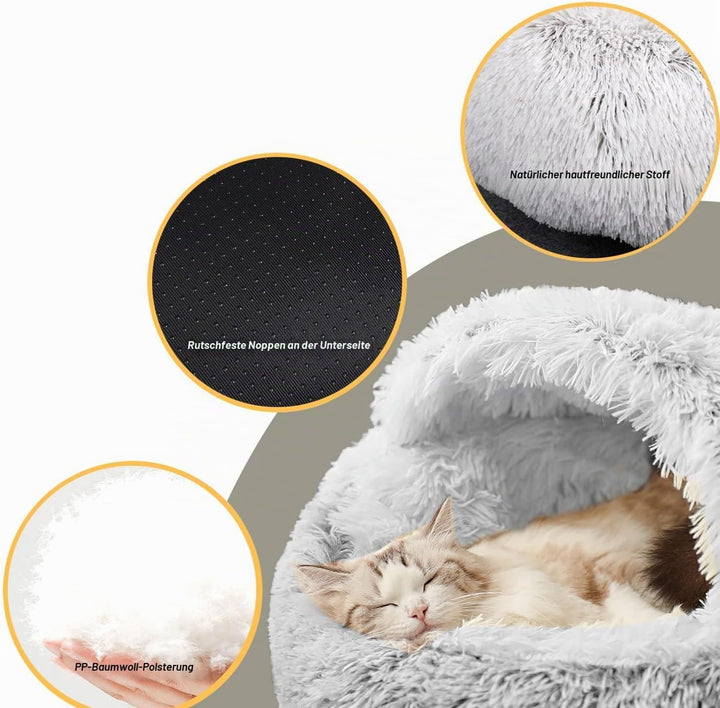 YUDANSI Katzenbett, 40cm Überdachtes Hundebett Katzenhöhlenbett Donut für Kätzchen welpen, Plüsch Ku