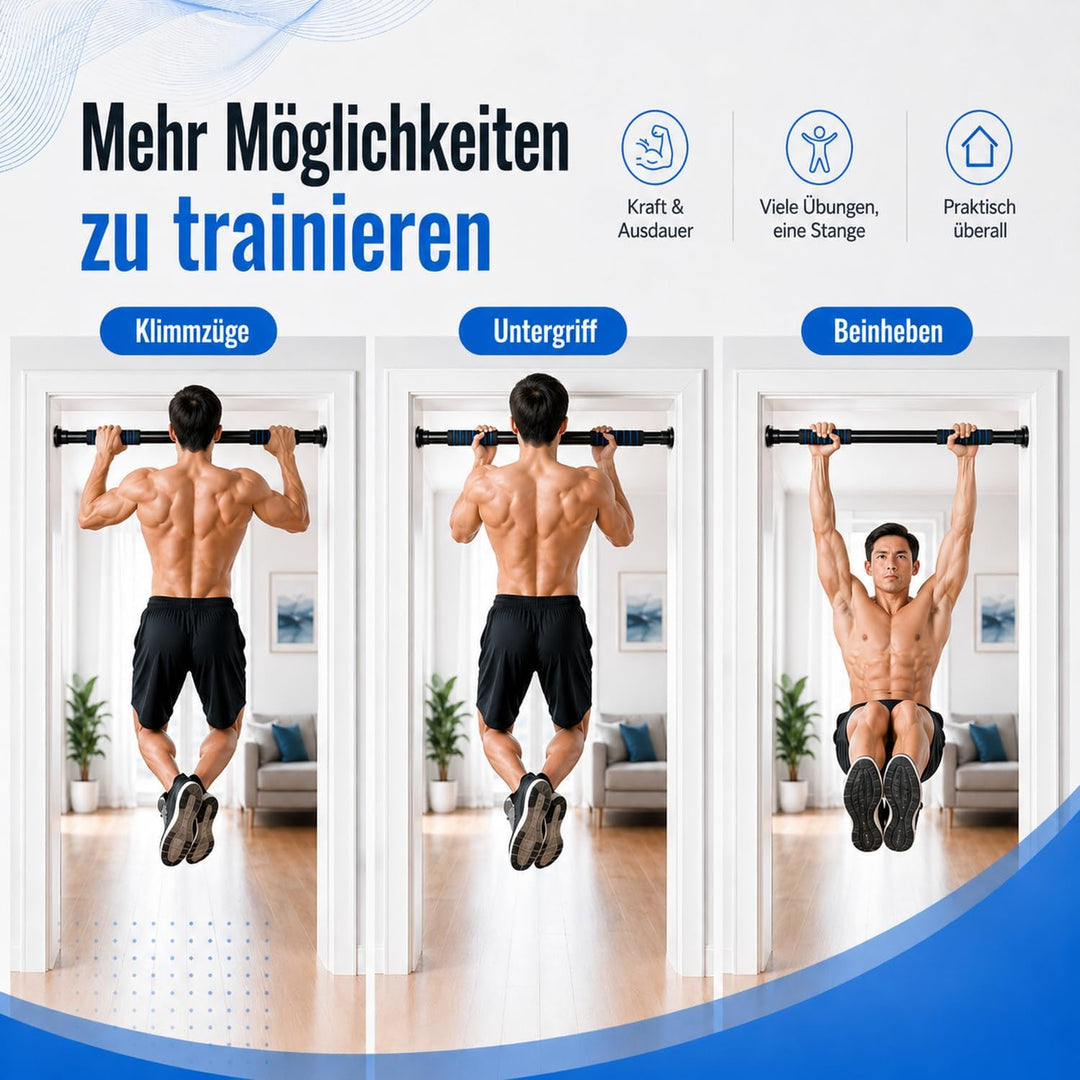 Klimmzugstange Türrahmen 63–100 cm verstellbar, Pull Up Bar ohne Bohren, Türreck Klemmstange bis 150
