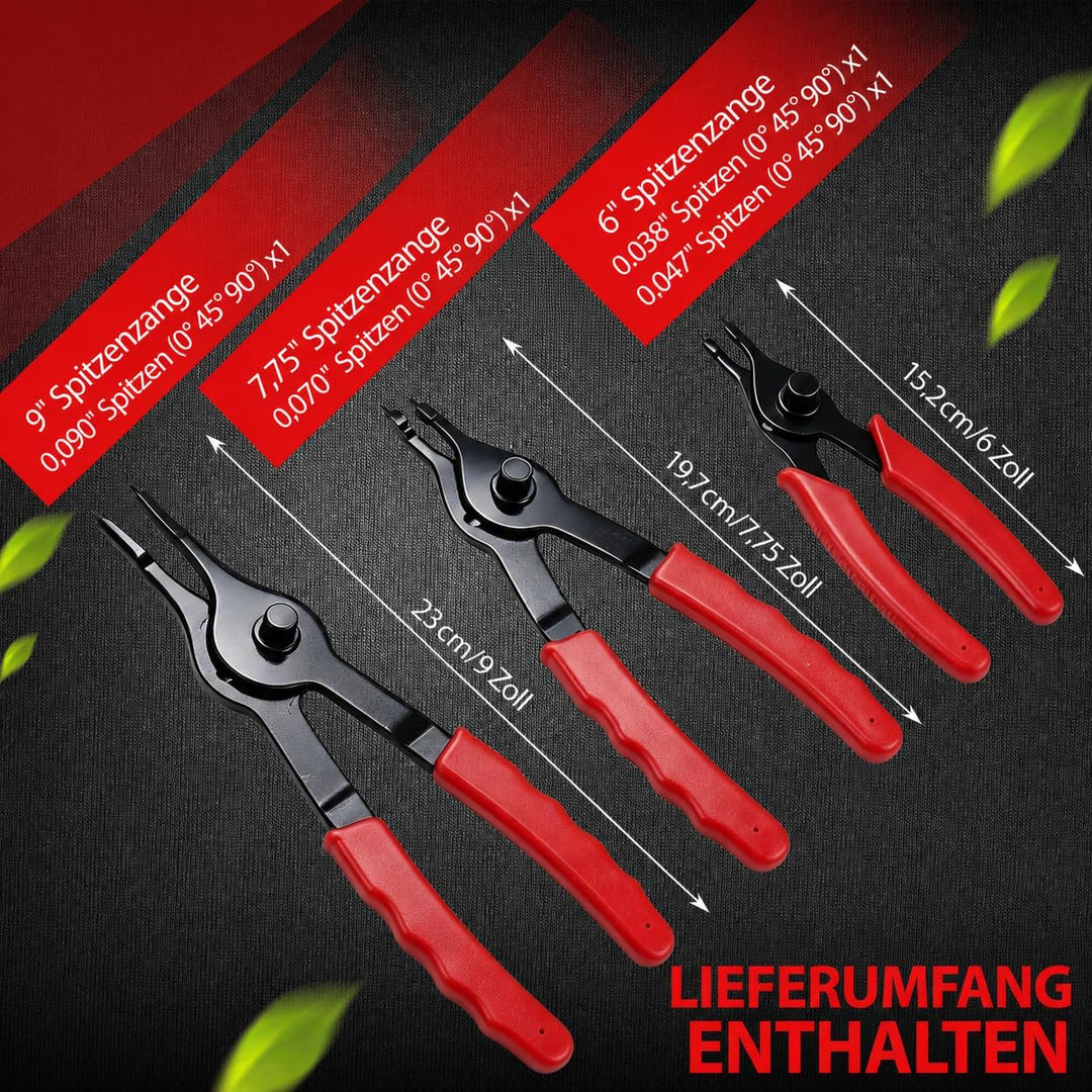 Sicherungsringzangen Set, Seegerringzange Innen und Aussen Schwerlast, Gerade und Gebogene Sprengrin