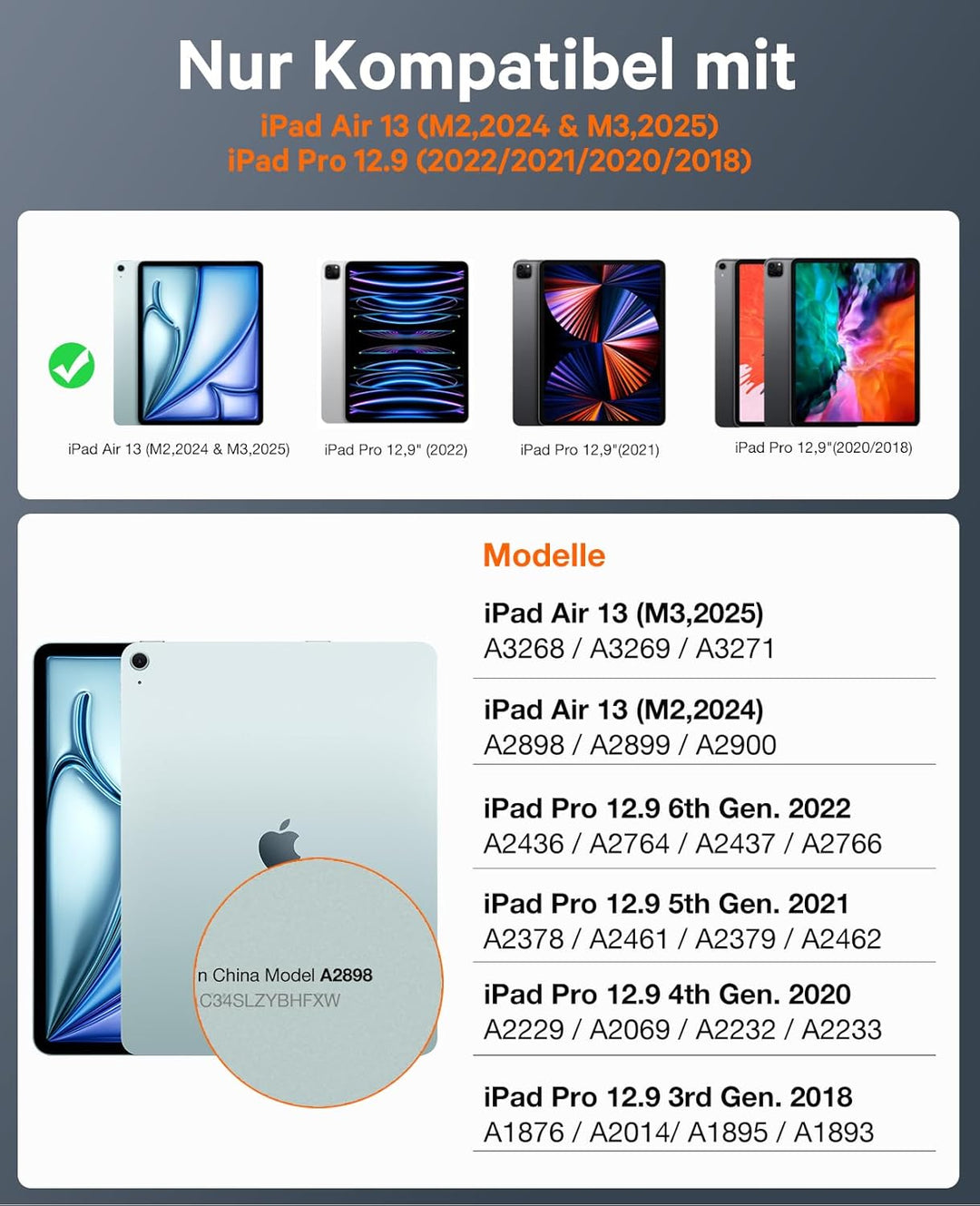 CHESONA für iPad Air 13 Zoll Hülle mit Tastatur, BackStand Rugged für iPad Pro 12.9 Tastatur mit Tou