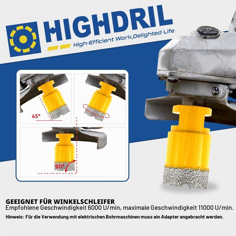 HIGHDRIL Diamant Bohrkrone - 60mm Lochsäge Fliesen M14 Gewinde für Porzellan Fliese Keramik Granit M