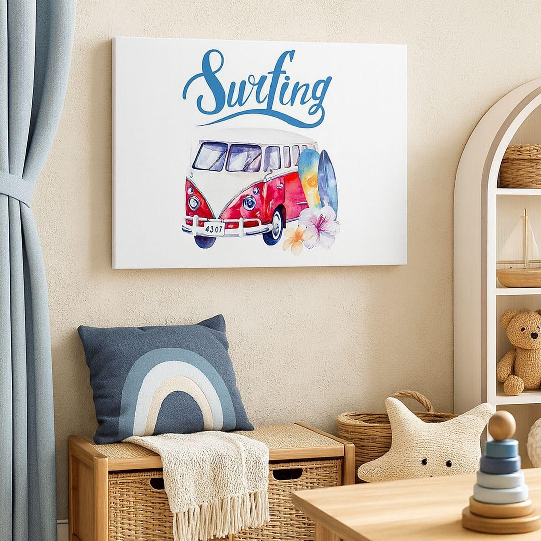 Bilder auf Leinwand 100x70cm Leinwandbild Aquarell Surfbrett Palme Bäume Gross Wanddeko Bild Schlafz
