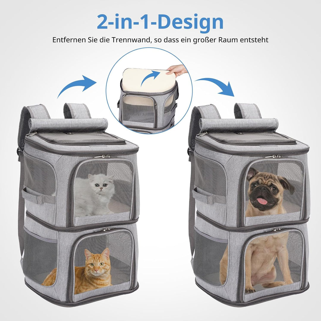 FASRIOU Katzenrucksack für 2 Katzen,Katzentransportbox für 2 Katzen,Haustier Rucksack für 2 Katzen/k