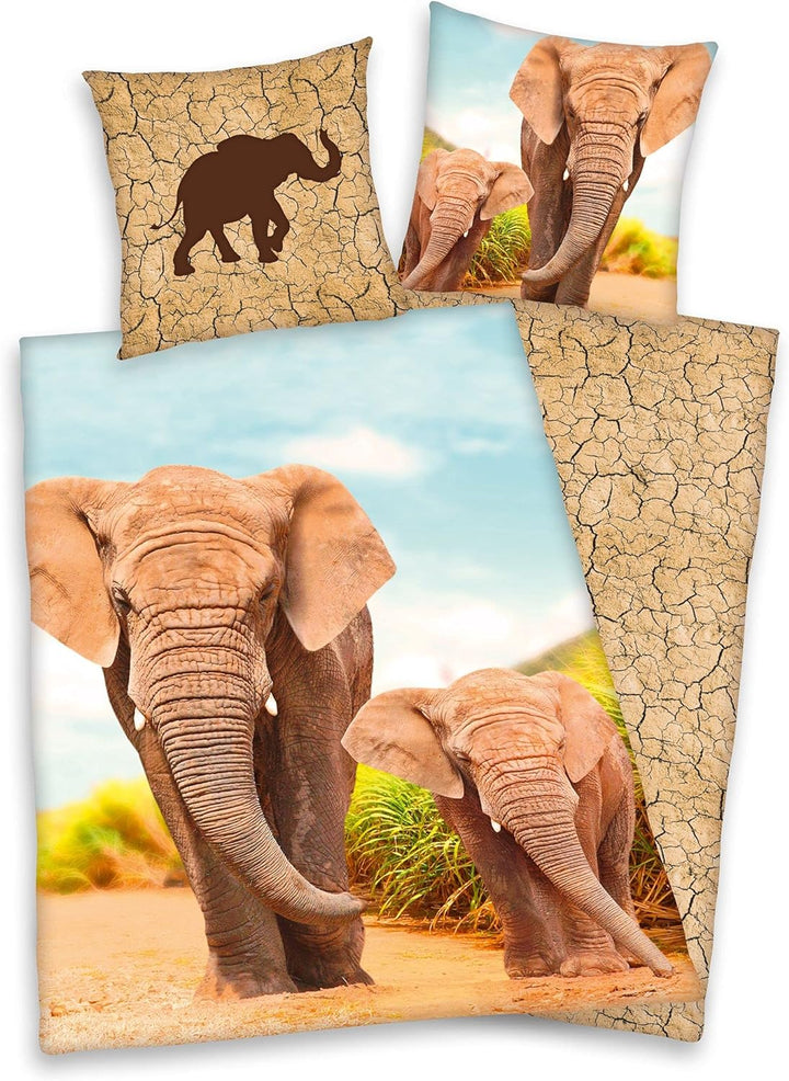 Klaus Herding GmbH Bettwäsche Elefant mit Baby 135x200 cm (80x80 cm)