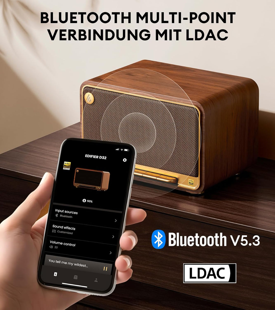 EDIFIER D32 Wireless Speaker, Hi-Res Audio, LDACAACALAC, Bluetooth V5.3, 60W(RMS), 2.1 Akustik Archi