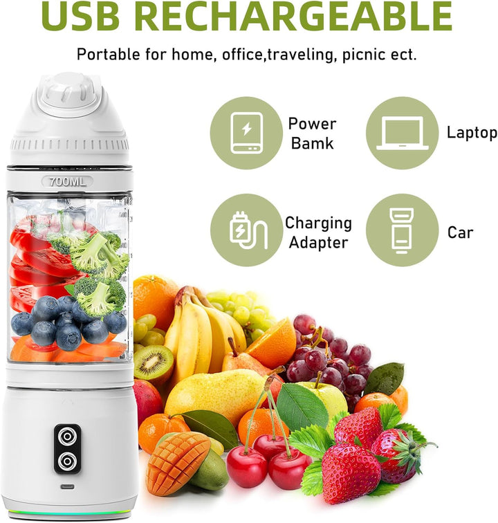 Herbst Tragbarer Mixer 700ml Smoothie Maker to Go, Fresh Juice Mixer Flasche mit 6 Klinge und USB Wi