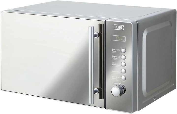 KHG Mikrowelle MW-20GSD mit Grill 20l aus Edelstahl, schimmert je nach Lichtreflex schwarz oder silb