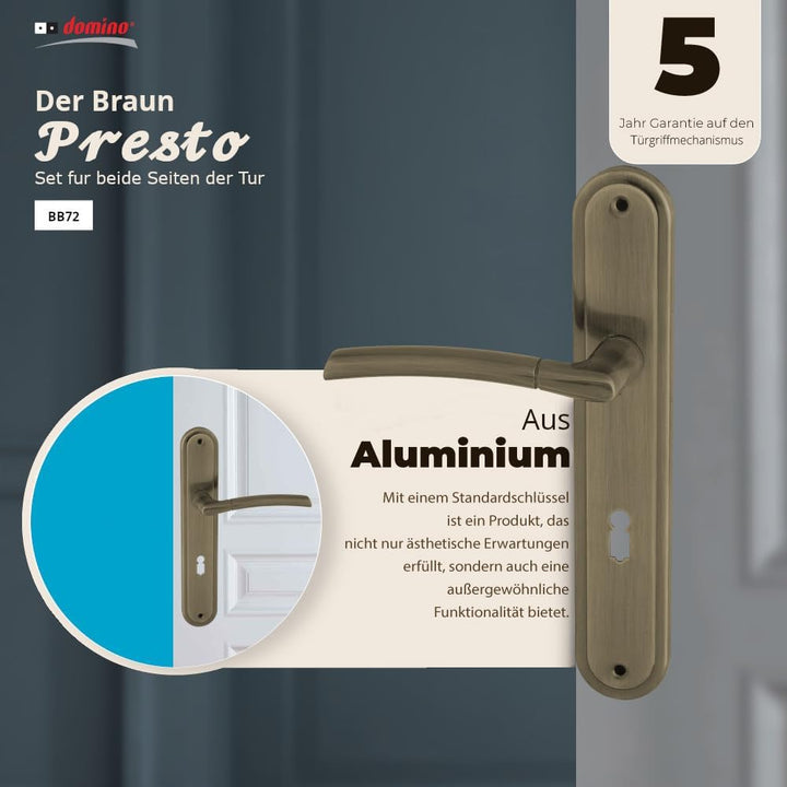 domino Türgriff 72 Drückergarnitur BB-Buntbart Set | Langschildgarnitur | Türklinke für Zimmertür, B