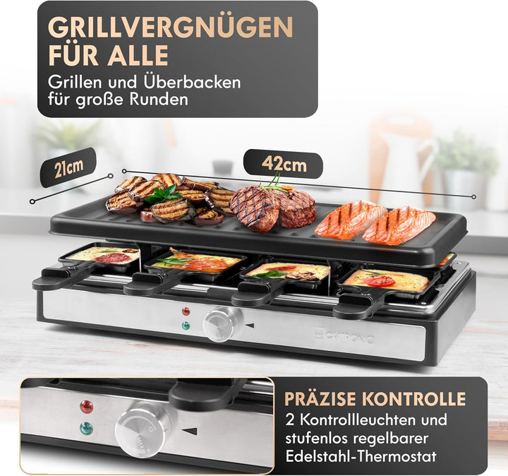 Clatronic RG 3757 Raclette-Grill, 1400 Watt, für bis zu 8 Personen, Grillfläche: ca. 42 x 21 cm, ele