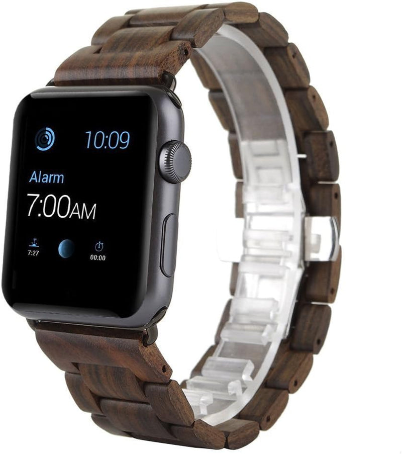 Herren Holz Uhrenarmband 42mm/44mm/45mm kompatibel mit iWatch Alle Modelle (Brown)