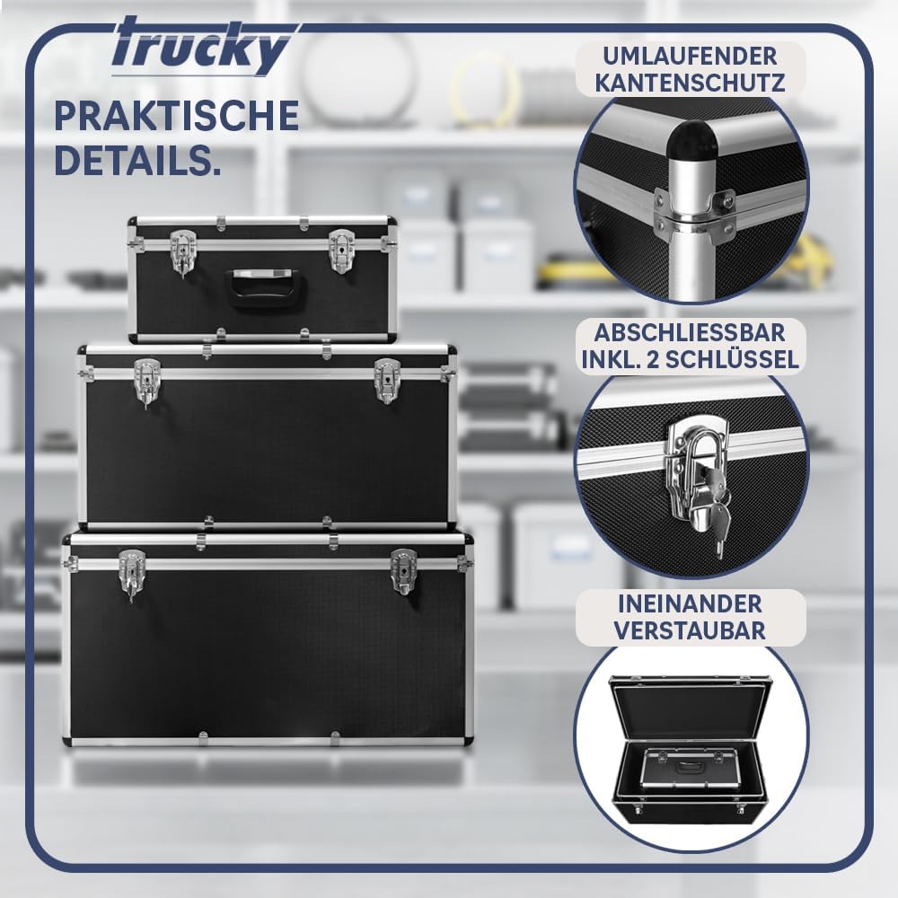 trucky Aluminium 3er Set Schwarz Boxen Alukiste 3x Alu Box Koffer Kiste Transportbox Werkzeugkiste W