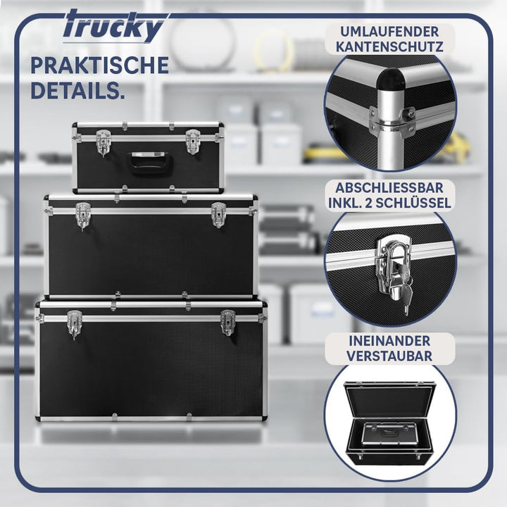 trucky Aluminium 3er Set Schwarz Boxen Alukiste 3x Alu Box Koffer Kiste Transportbox Werkzeugkiste W