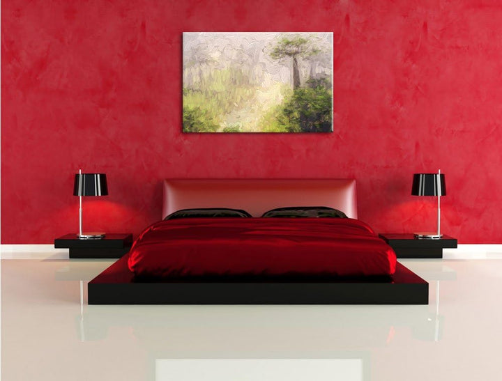 Pixxprint Mysteriöser Wald im Nebel als Leinwandbild/Grösse: 100x70 / Wandbild/Kunstdruck/fertig bes