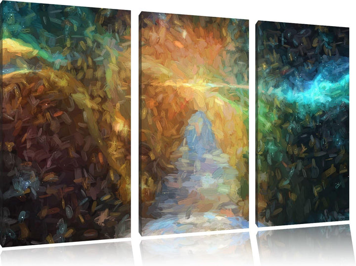 Pixxprint Treppe in die Galaxis / 3-Teilig/Gesamtmass 120cm Leinwandbild bespannt auf Holzrahmen/Wan