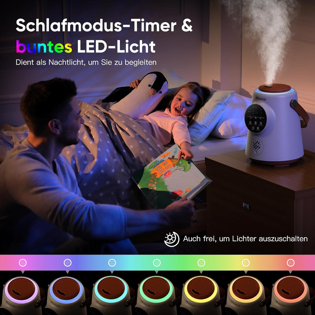 Maxcio 2,5L Luftbefeuchter Kinderzimmer, Cool Mist Humidifier mit 360°Drehbare Düse und Tragegriff,