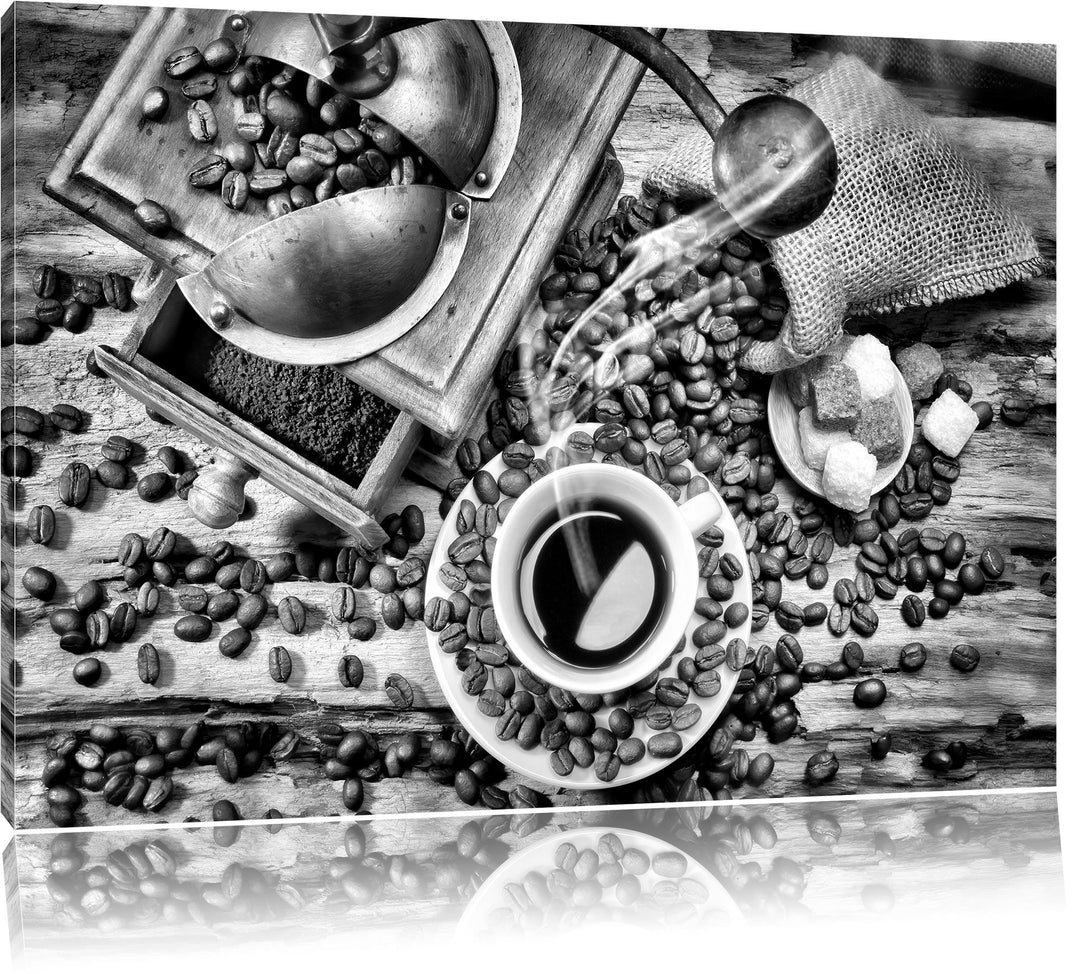 Pixxprint Kaffee Cappuccino als Leinwandbild/Grösse: 100x70 / Wandbild/Kunstdruck/fertig bespannt, 1