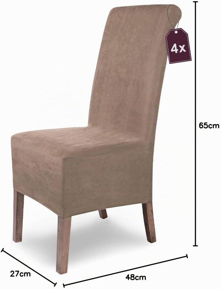 SCHEFFLER-Home Stuhlhussen 4er Set Leon Taupe/elastische Wildleder Hussen für Stühle/Robustes Freisc