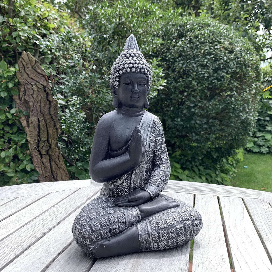 K&L Wall Art Sitzende Buddha Figur für Innen- und Aussenbereich 33cm Feng Shui Deko Kunststein Statu