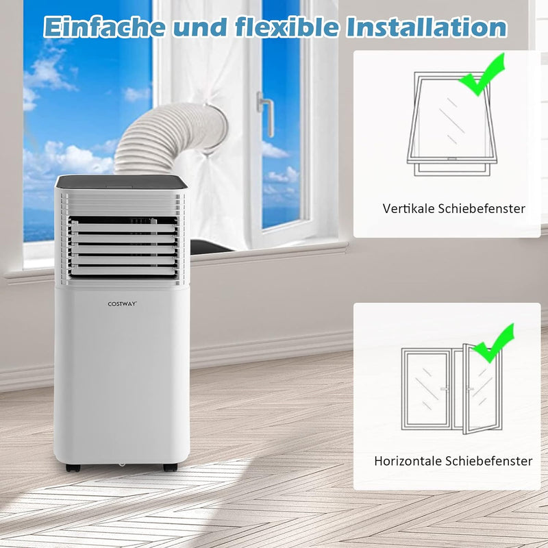 COSTWAY Mobile Klimaanlage für Räume bis zu 60-75 m³(20-25 m²), 9000 BTU, 2,6KW, Kühlen&Ventilieren&