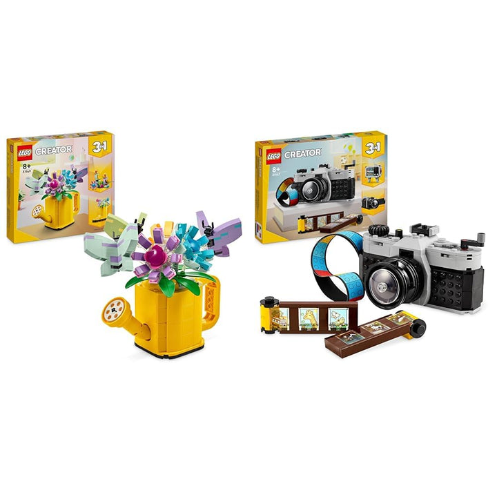 LEGO Creator 3in1 Giesskanne mit Blumen Set, Kinderzimmer-Deko & Creator 3in1 Retro Kamera Spielzeug