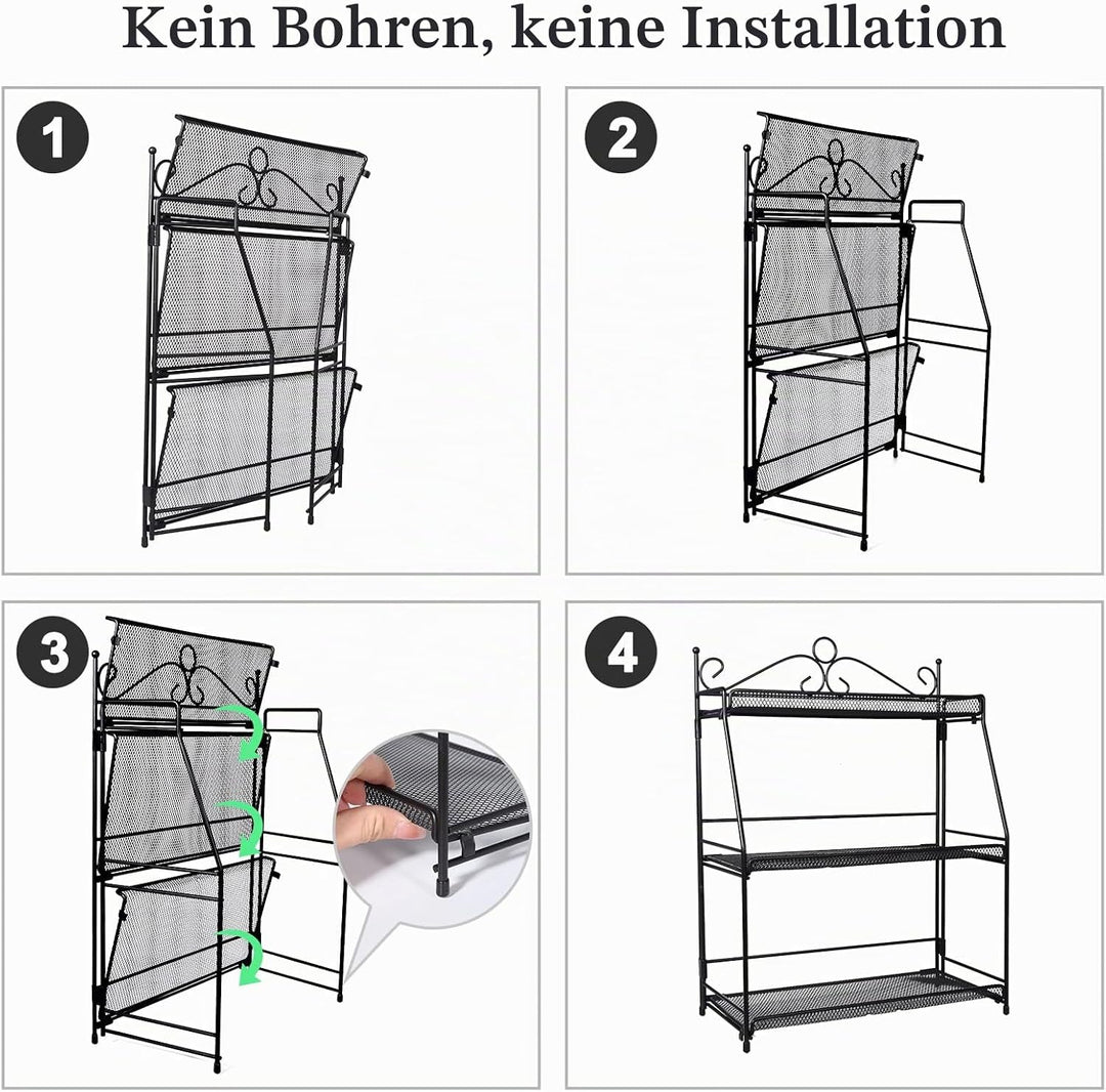 Uten Gewürzregal Stehend, Küchenregal mit 3 Ebenen aus Metall, klappbar und dauerhaft, für Arbeitspl