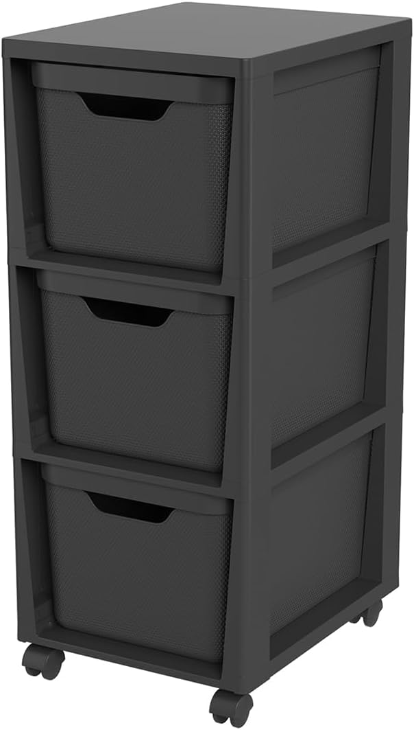 Jive Rotho Tower black Rollcontainer mit 3 Schubladen, Kunststoff (PP) BPA-frei, schwarz, 3 x 16l (3