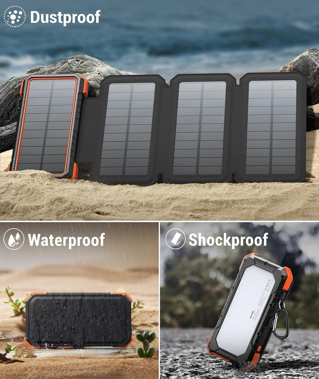BLAVOR Solar Powerbank 20000mAh Solarladegerät mit 4 Solarpanel und USB C Ausgängen PD 18W Schnellla