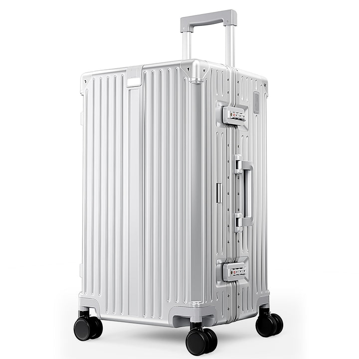 ALPHA CAMP Koffer Grösse TSA Schloss Suitcase Large Koffer L Silber 66L | Aluminium Rahmen &amp; Polycar