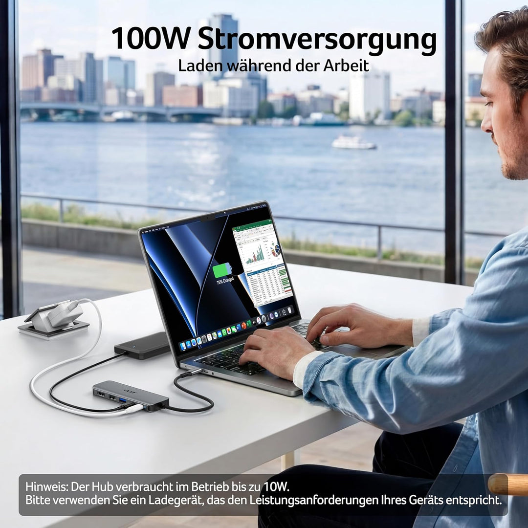 acer USB C Hub 5-in-1, 4K@60Hz USB C auf HDMI Adapter, USB-A+USB-C 5 Gbps Datenport, PD 100W, Multip