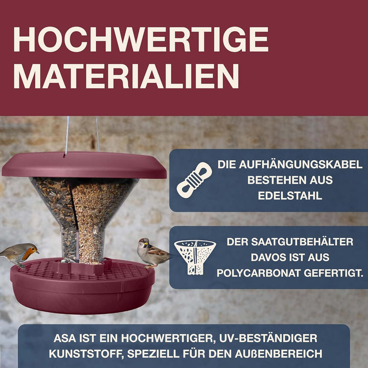 SWISSINNO Vogelfutterhaus zum Aufhängen – Davos SMART BIRDS - Vogelfutterspender mit Auffangschale -