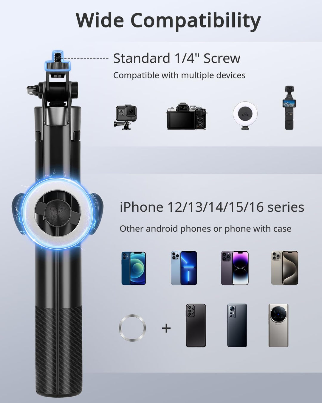 Victiv Stark Magnet iPhone Stativ, 180cm Magnetisches Handy Stativ mit Erdspiess mehr Stabilität für