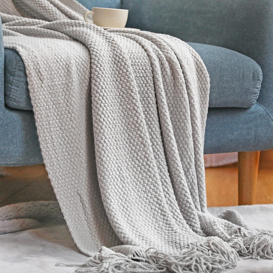LumiSyne Gestrickte Decke Mit Quaste Einfarbig Ananas Grid Kuscheldecke Strickdecke Tagesdecke Überw