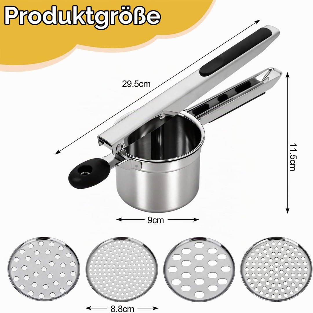 Edelstahl Kartoffelpresse mit 4 auswechselbaren Sieben | Spätzlepresse für Kartoffelbrei, Gemüse | S