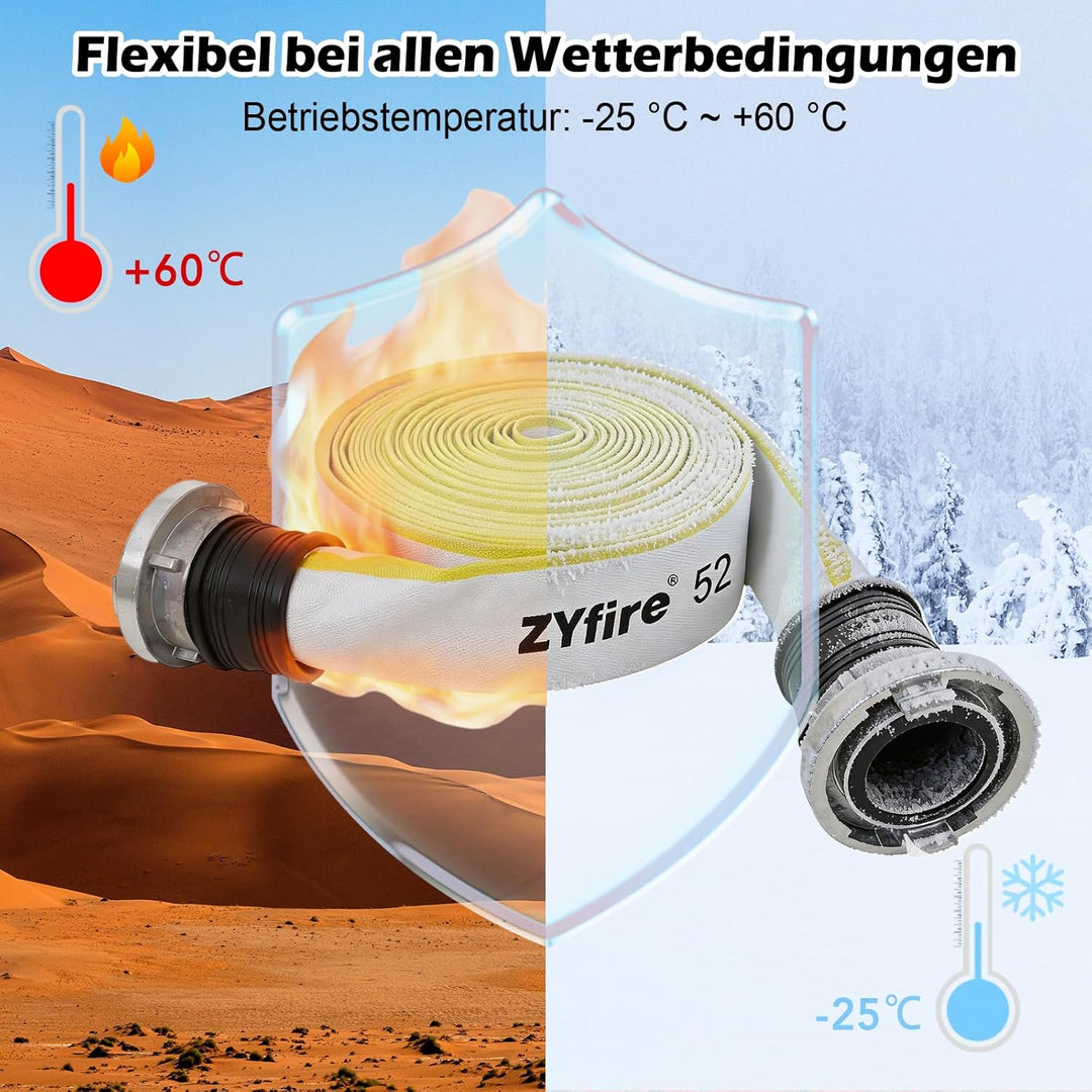 ZYfire Feuerwehrschlauch 52mm x 20m | 2 Zoll Feuerschlauch mit C-Storz Kupplung | flexibler Wassersc