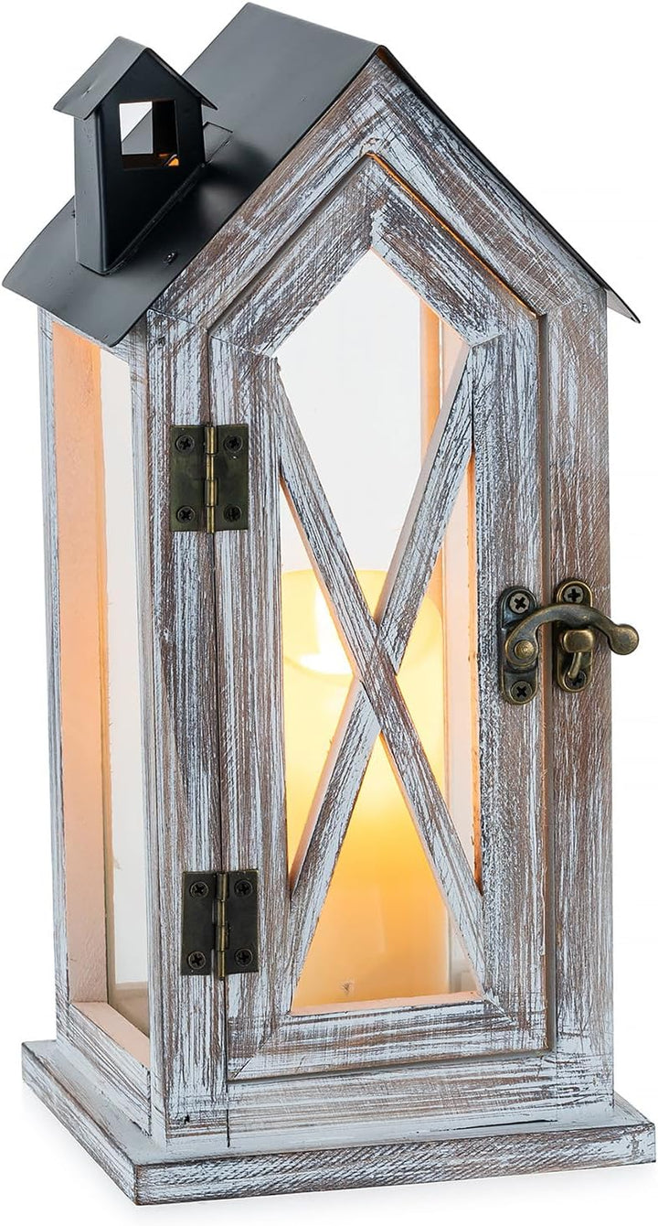 NUPTIO Laterne Holz Vintage Kerzenlaterne: 26cm Laternen für Draussen Holzlaterne Innen Deko Haus Wi