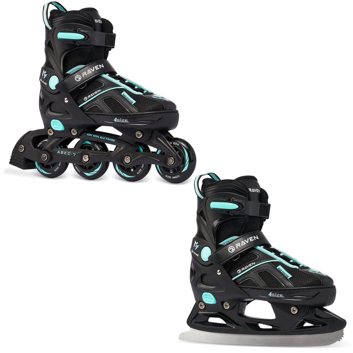 Inlineskates Inliner Raven Pulse verstellbar optional als 2in1 Inlineskates/Schlittschuhe 40-43 (25,