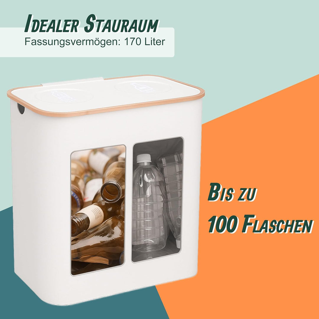Relaxdays Pfandflaschen Sammelbehälter, 170 L, bis 100 Flaschen, 2 Innenbeutel, Flaschensammler für