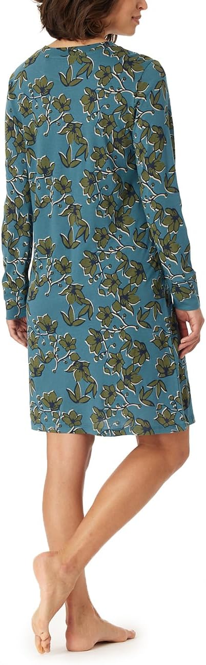 Schiesser Damen Langarm Baumwolle Modal Sleepshirt Bigshirt - Nightwear 38 Petrol Floral, 38 Petrol
