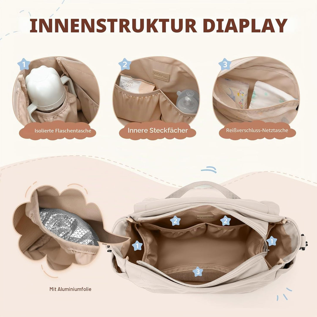 22L Puffer Wickeltasche Tragetasche, grosse Kapazität Baby Wickeltasche Reisetaschen Umhängetasche K