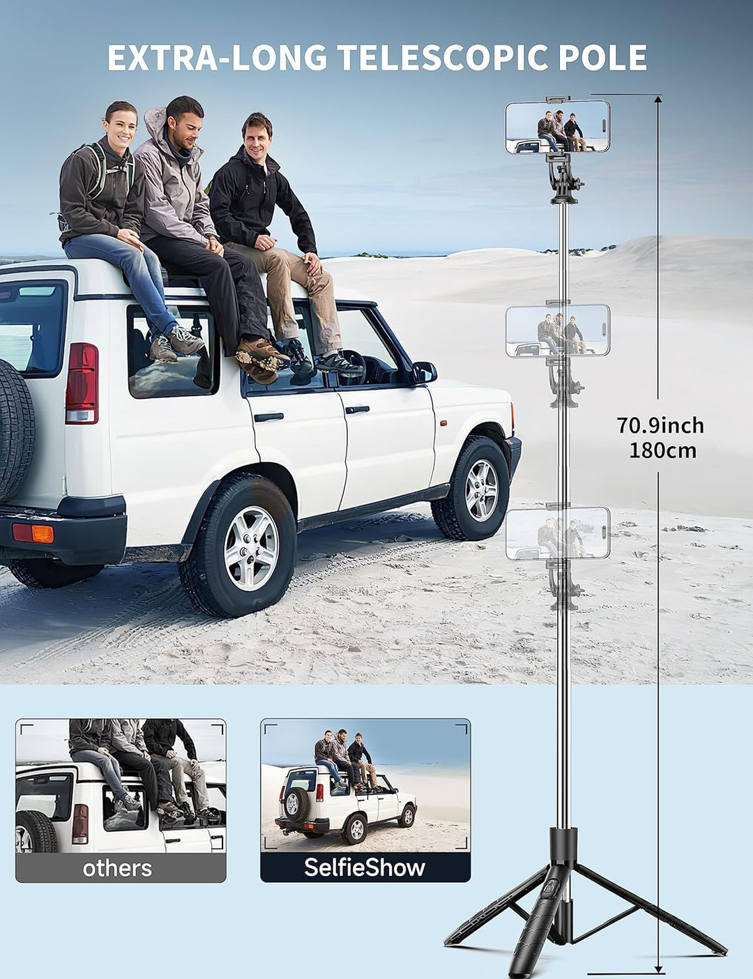 180cm Handy Stativ Ständer & Selfie Stick, Handyhalter mit Abnehmbarer Fernbedienung, Smartphone Sta