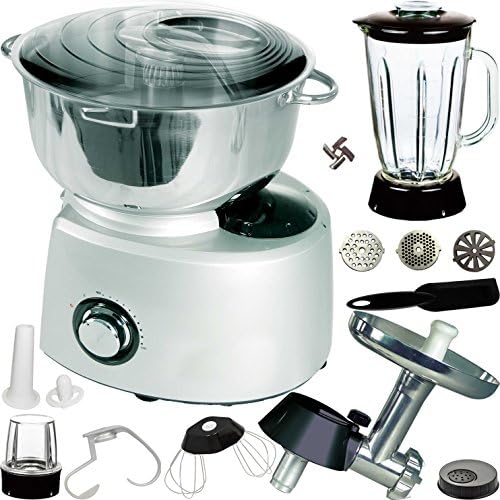 Syntrox Germany XXL 5,8 Liter Edelstahl Silber Food Processor Küchenmaschine mit tollem Zubehör