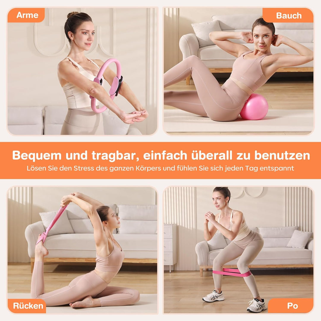 Pilates Kit 13 Stück Home Pilates Essentials Workout Kit mit 13" Ring, 10" Ball und Widerstandsbände