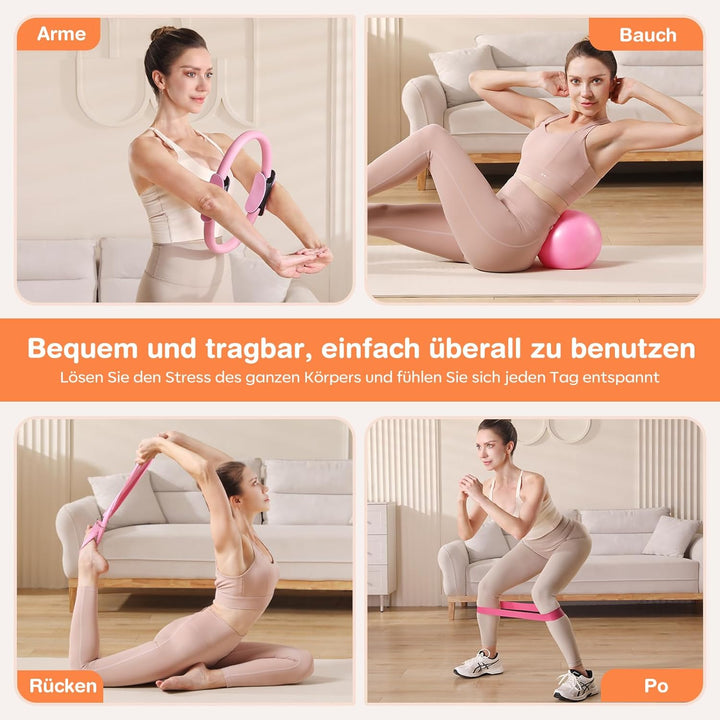 Pilates Kit 13 Stück Home Pilates Essentials Workout Kit mit 13" Ring, 10" Ball und Widerstandsbände