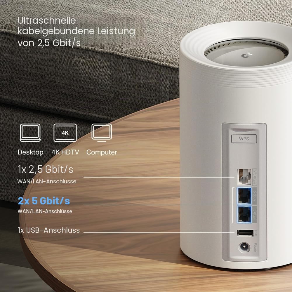 TP-Link Deco BE65 Pro Wi-Fi 7 Mesh WLAN Set(2er-Pack), Tri-Band BE9300 Router &amp; Repeater, 2 × 5G-Por